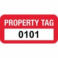 Lustre-Cal Property ID Label PROPERTY TAG Polyester Dark Red 1.50in x 0.75in  Serialized 0101-0200, 100PK 253772Pe1Rd0101